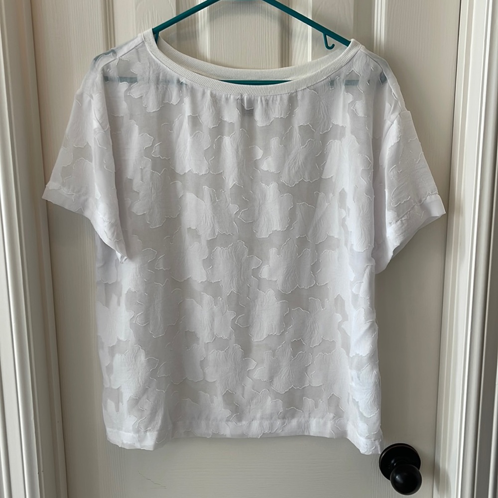 White sheer floral blouse